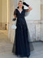 Romantic Shimmery V Neck Ruffle Sleeves Evening Dress