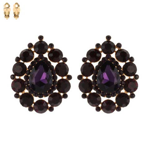Rhinestone Cluster Halo Pear Shaped Clip On Earrings
