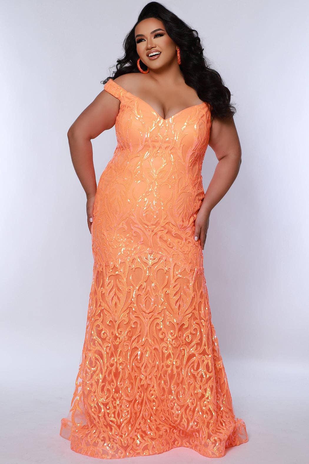 Plus Size Fitted Off-the-Shoulder Prom Dress