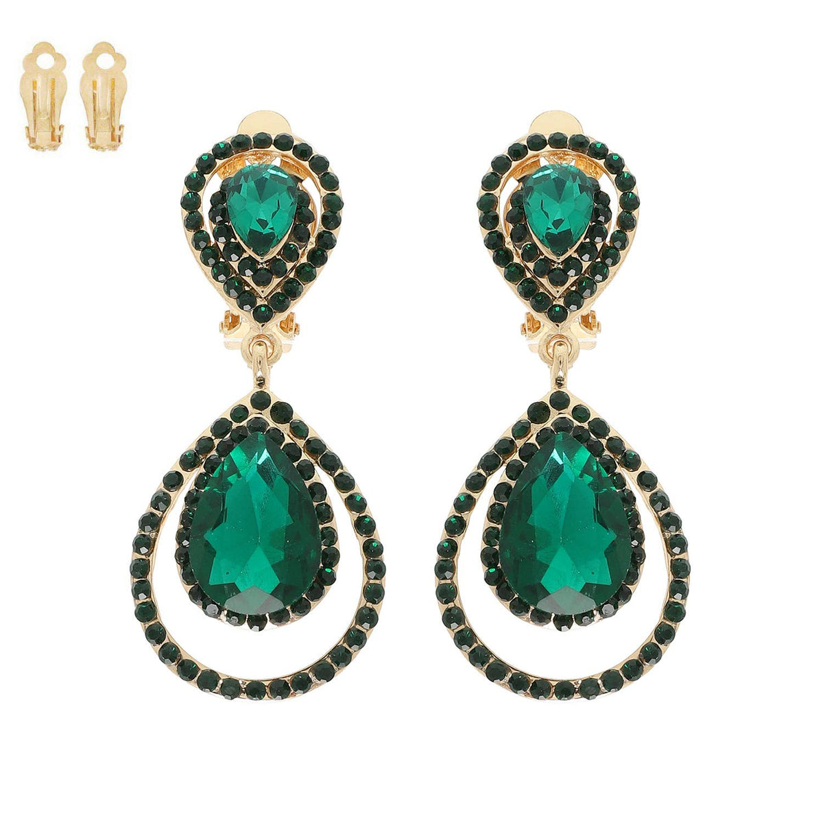Rhinestone Halo Teardrop Gemstone Clip-On Earrings