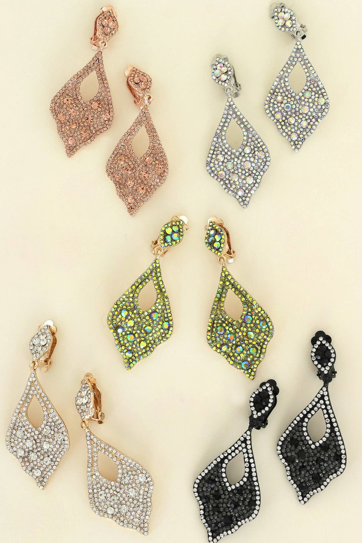Crystal Pave Scalloped Teardrop Clip On Earrings