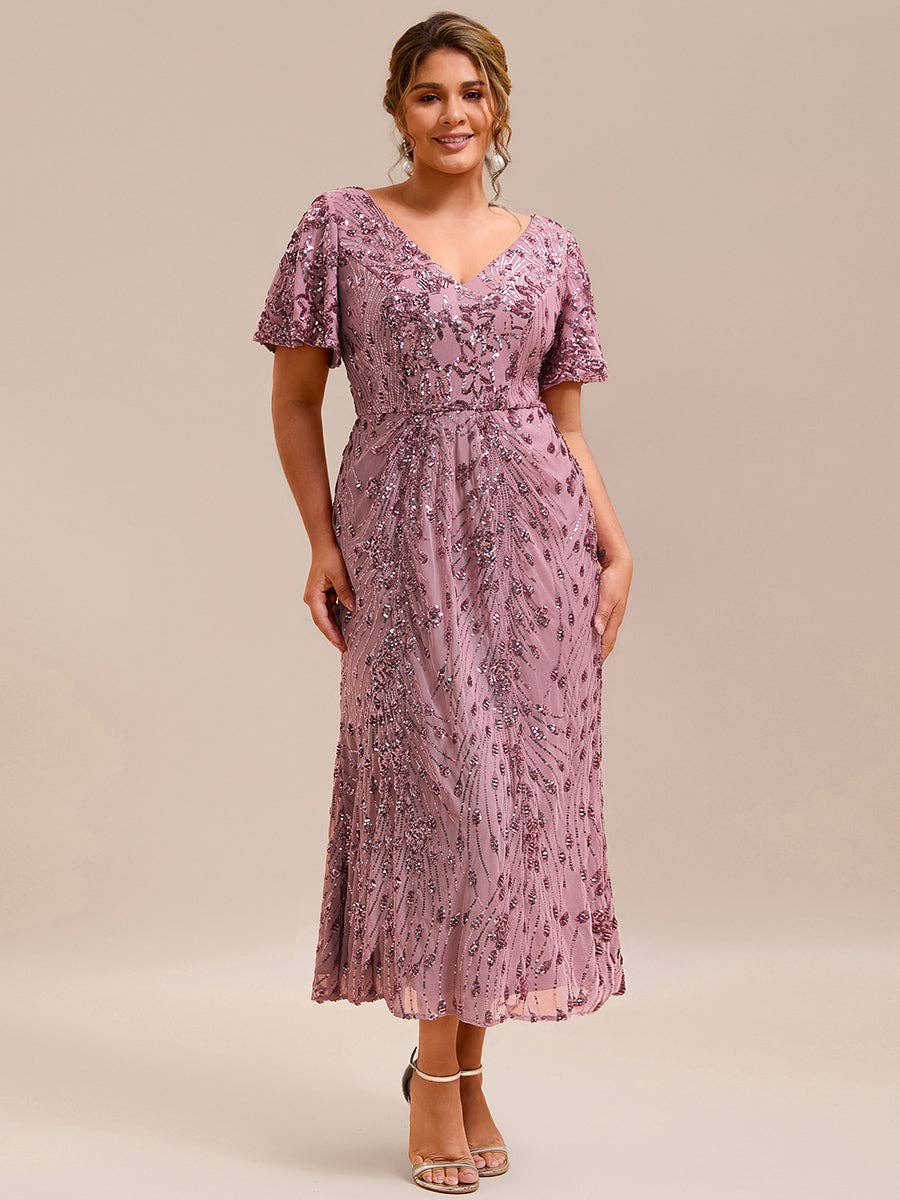 Strapless Deep Fishtail Paillette Midi Evening Dresses