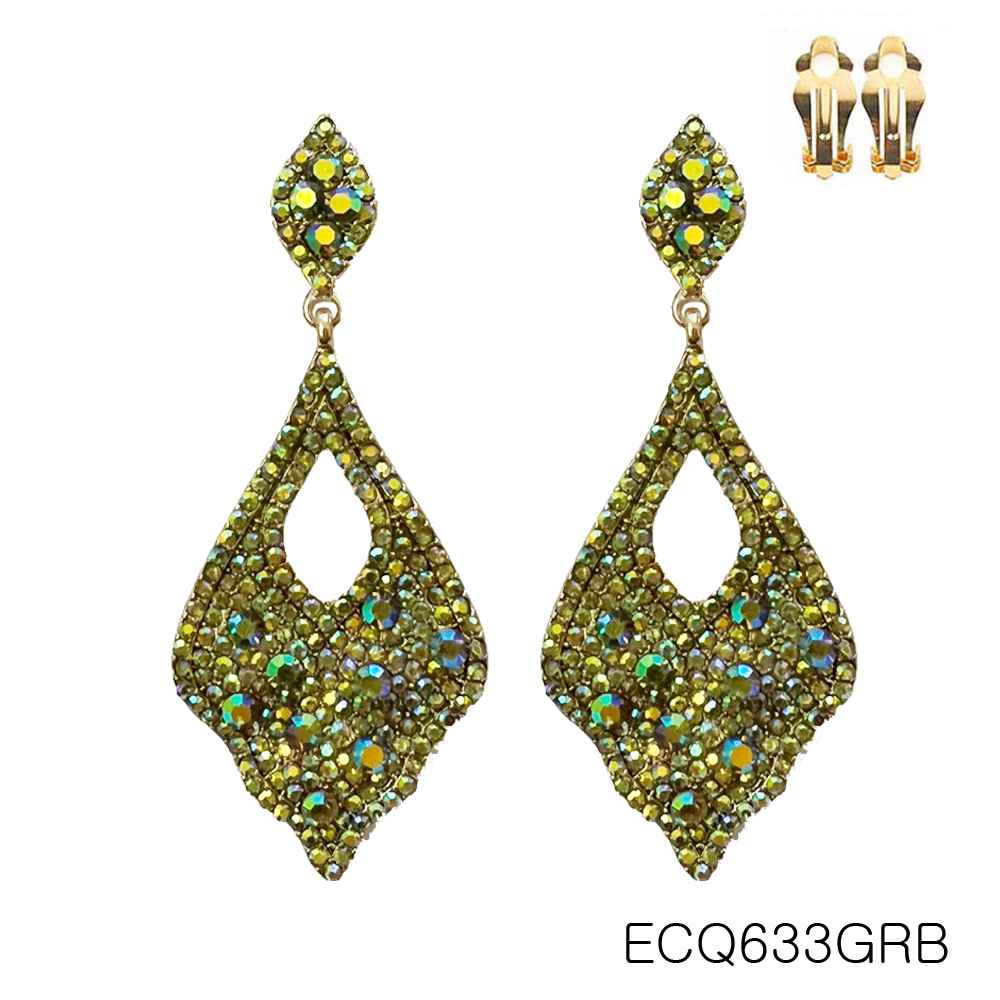 Crystal Pave Scalloped Teardrop Clip On Earrings