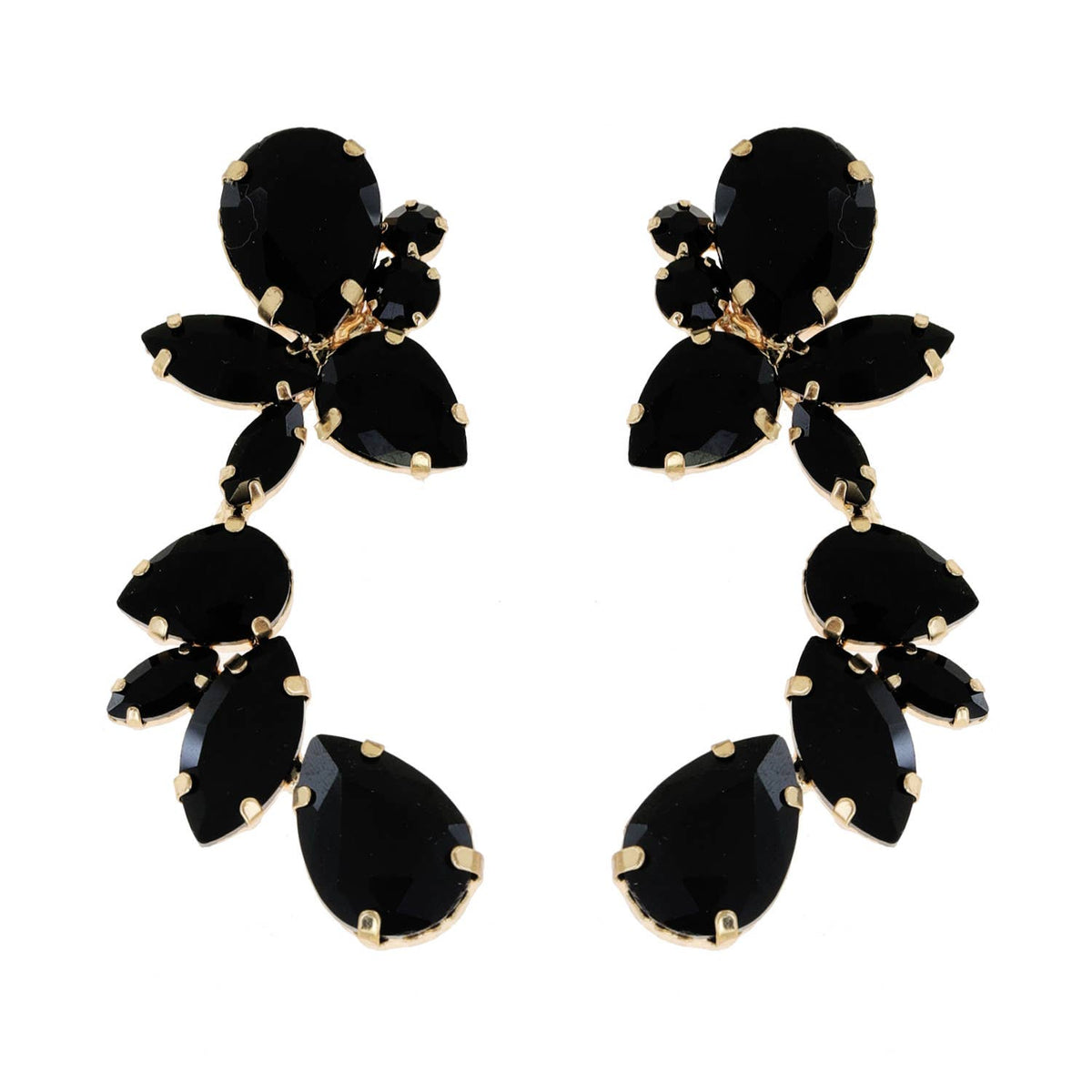 Leaf & Droplet Cut Curved Rhinestone Cluster Drop Earrings