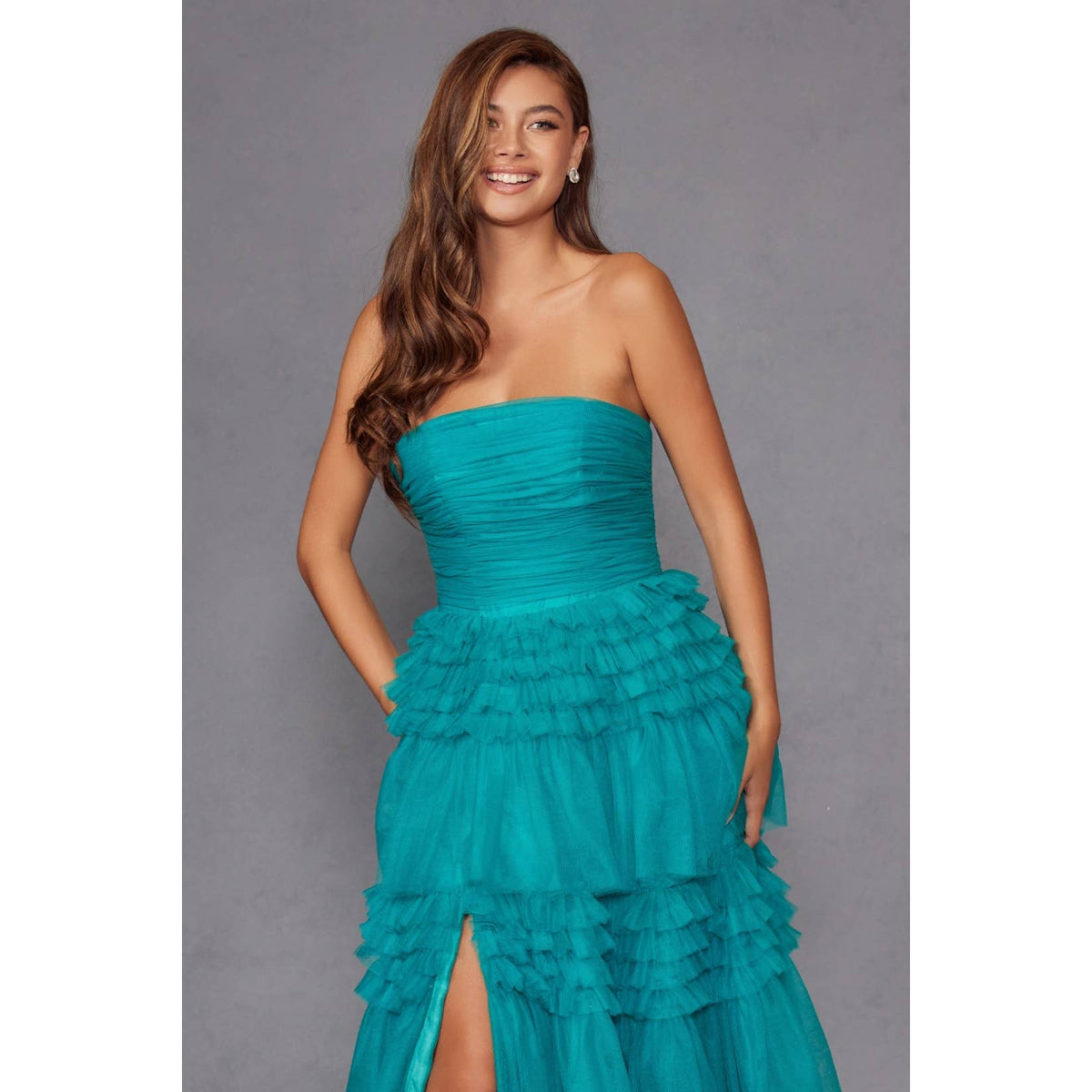 JT2542S DAZZLE IN THIS VIBRANT STRAPLESS DRESS  THE TOP OF T