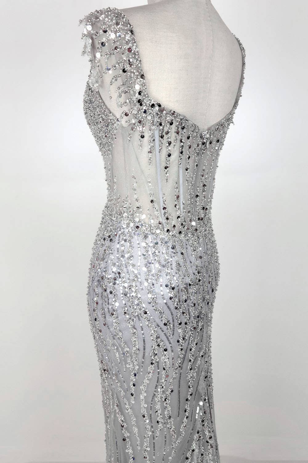 Off the Shoulder Sequin and Bead Long Dress C331