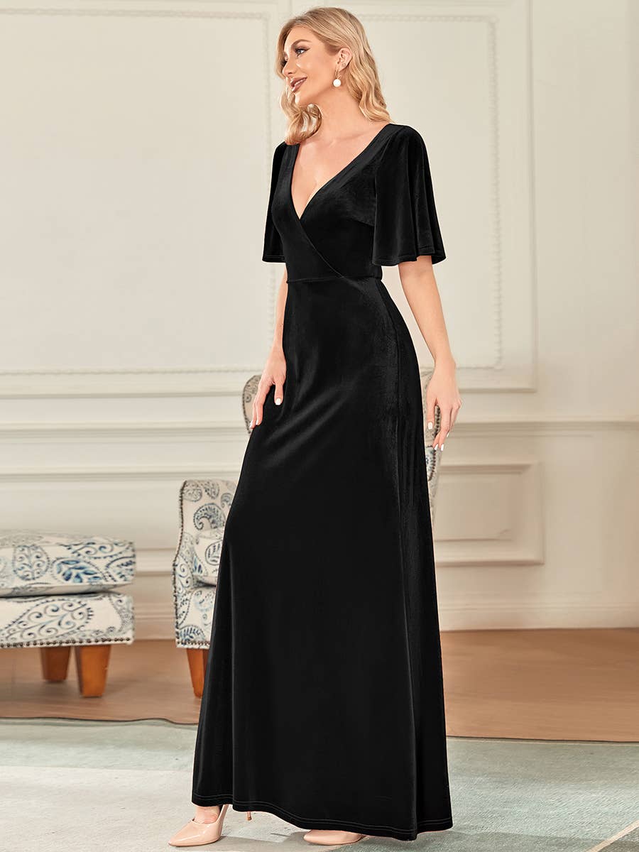 Elegant Double V Neck Velvet Wholesale Party Dress