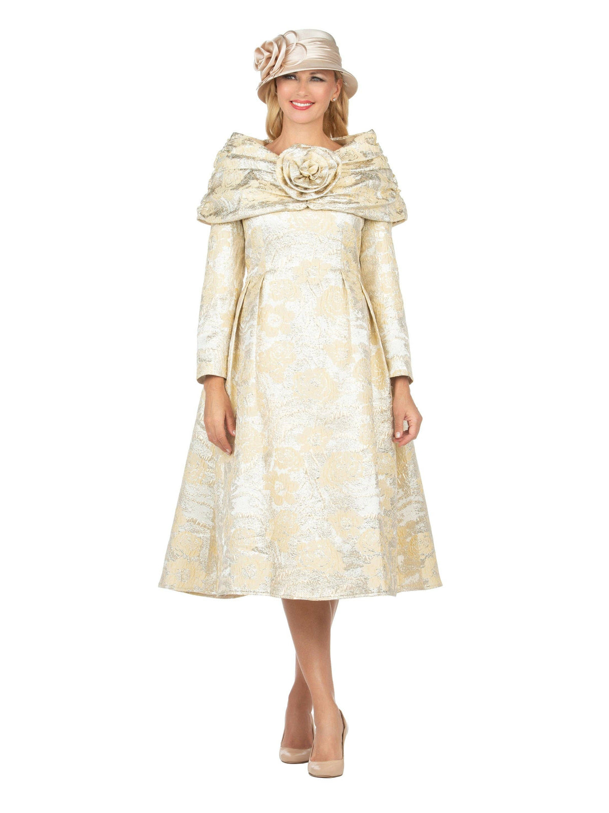 1pc Lux Brocade A-line Dress w/ Cape - Plus
