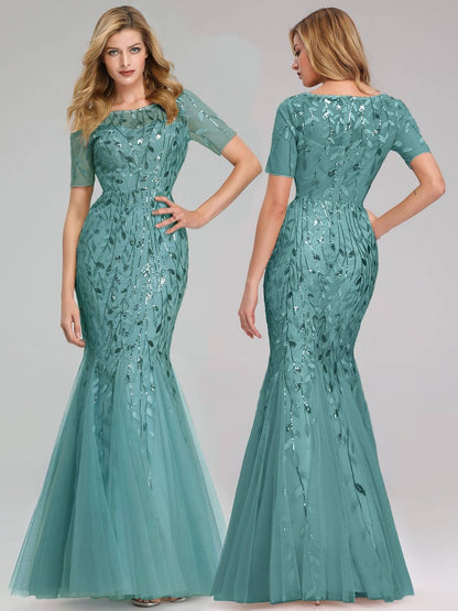 Floral Sequin Print Fishtail Tulle Dresses for Party