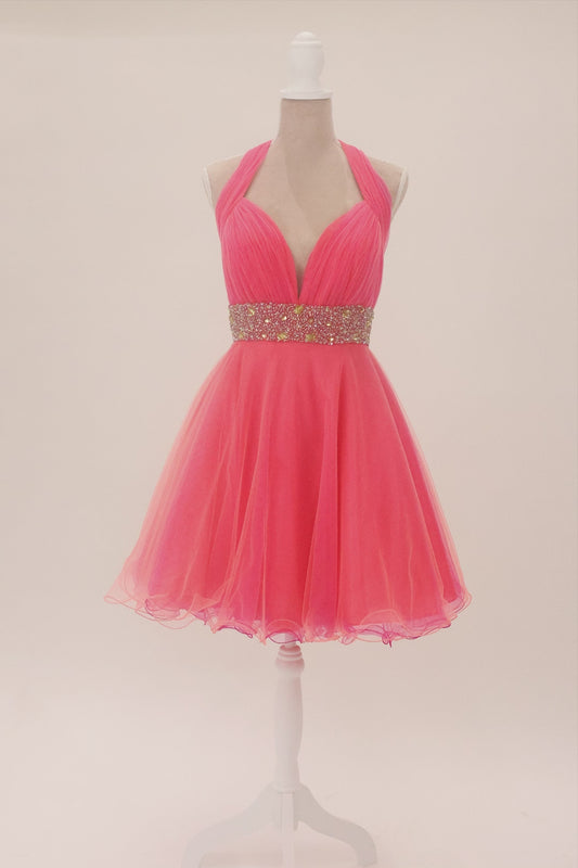 Coral Crush Halter Mini Dress